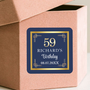 Elegant Blauw Goud 59e Verjaardagsfeest Vierkante Sticker