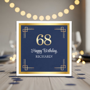 Elegant Blauw Goud 68e Verjaardagsfeest Servet