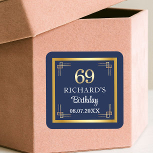 Elegant Blauw Goud 69e Verjaardagsfeest Vierkante Sticker