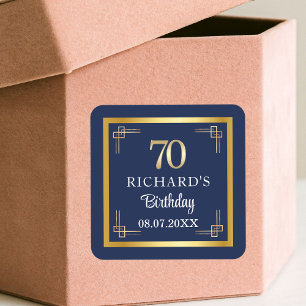 Elegant Blauw Goud 70ste Verjaardagsfeest Vierkante Sticker