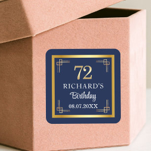 Elegant Blauw Goud 72ste Verjaardagsfeest Vierkante Sticker