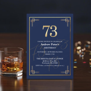 Elegant Blauw Goud 73ste Verjaardagsfeest Kaart
