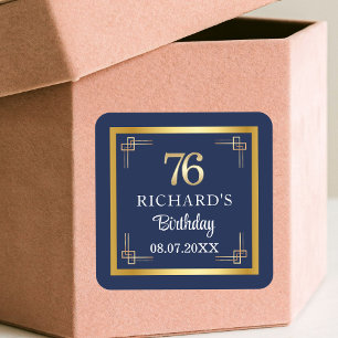 Elegant Blauw Goud 76e Verjaardagsfeest Vierkante Sticker