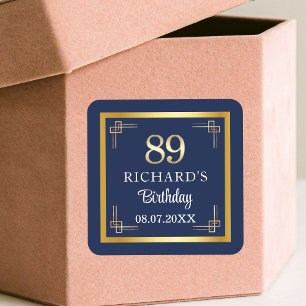Elegant Blauw Goud 89e Verjaardagsfeest Vierkante Sticker