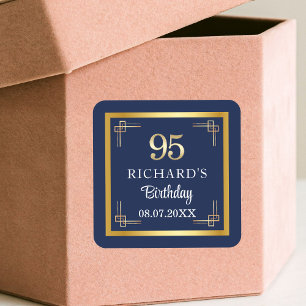 Elegant Blauw Goud 95e Verjaardagsfeest Vierkante Sticker