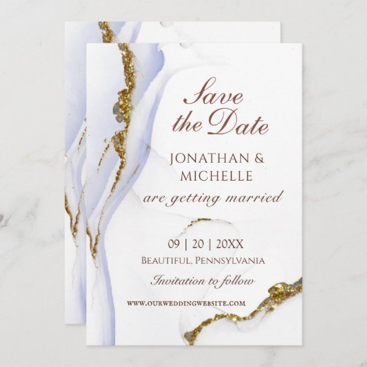 Elegant Blauw Goud Abstract Inspirerend Bruiloft Save The Date (Voorkant / Achterkant)