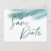Elegant Blauw Goud Abstract Save the Date Briefkaa Aankondigingskaart (Voorkant)