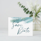 Elegant Blauw Goud Abstract Save the Date Briefkaa Aankondigingskaart (Staand voorkant)