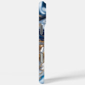 Elegant Blauw Goud Abstract Wave 3D Patroon Case-Mate iPhone Case (Achterkant / Rechts)