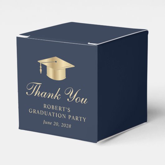 Elegant blauw goud afstudeerfeest dank u bedankdoosjes (Voorkant Zijde)