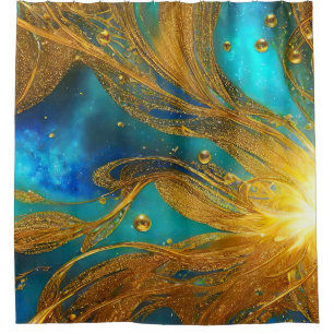 Elegant Blauw Goud Barst Douchegordijn