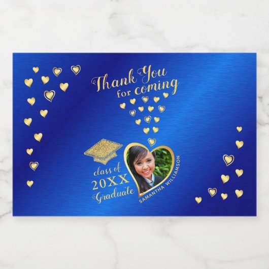 Elegant Blauw Goud Bedankt 2025 Afstuderen Likeurfles Etiket (Enkel label)