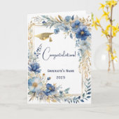 Elegant Blauw Goud Bloemen Gepersonaliseerd Afstud Kaart (Gele Bloem)
