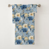 Elegant Blauw Goud Bloemen Rozen Handdoek Set (Insitu)