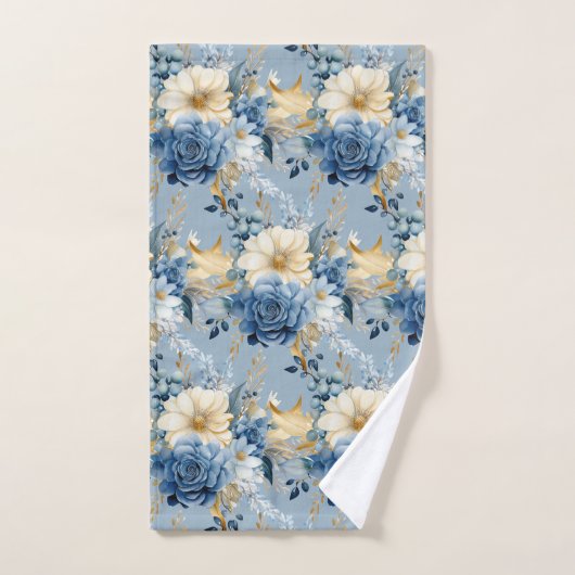 Elegant Blauw Goud Bloemen Rozen Handdoek Set (Handdoek)