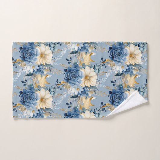 Elegant Blauw Goud Bloemen Rozen Handdoek Set (Handdoek)