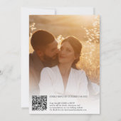 Elegant blauw goud Bloemen Waterverf QR Bruiloft Kaart (Achterkant)