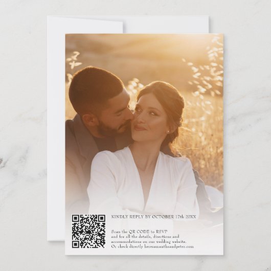 Elegant blauw goud Bloemen Waterverf QR Bruiloft Kaart (Achterkant)