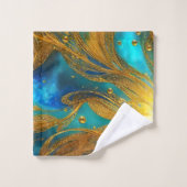 Elegant Blauw Goud Burst Badkamer Handdoek Set (Wasdoekje)