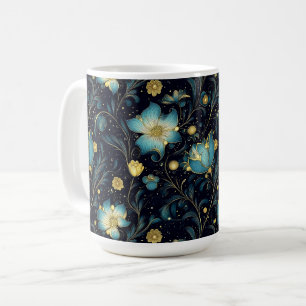 Elegant Blauw & Goud Floral Holiday Design Koffiemok