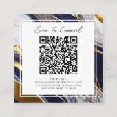 Elegant Blauw Goud Glitter QR Code Abstract Marmer Vierkante Visitekaartje (Achterkant)