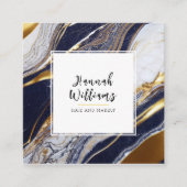 Elegant Blauw Goud Glitter QR Code Abstract Marmer Vierkante Visitekaartje (Voorkant)