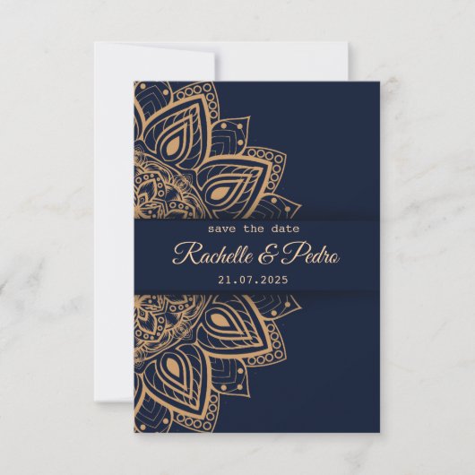 Elegant Blauw Goud Luxe Bruiloft Save The Date (Voorkant)