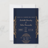 Elegant Blauw Goud Luxe Bruiloft Save The Date (Achterkant)