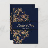 Elegant Blauw Goud Luxe Trouwdag Save The Date (Voorkant / Achterkant)