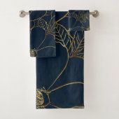 Elegant Blauw Goud Rozen Bloemen Bad Handdoek (Insitu)