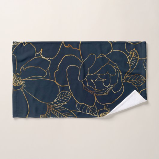 Elegant Blauw Goud Rozen Bloemen Bad Handdoek (Handdoek)