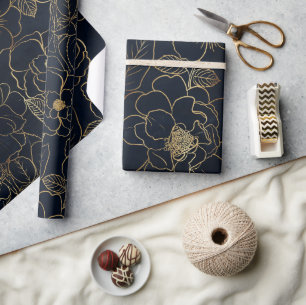 Elegant Blauw Goud Rozen Cadeaupapier