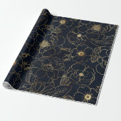Elegant Blauw Goud Rozen Cadeaupapier (Uitgerold)