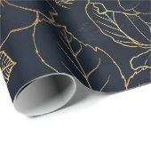 Elegant Blauw Goud Rozen Cadeaupapier (Rol Hoek)