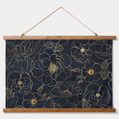 Elegant Blauw Goud Rozen Hangend Wandkleed (Voorkant)
