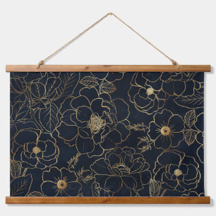 Elegant Blauw Goud Rozen Hangend Wandkleed