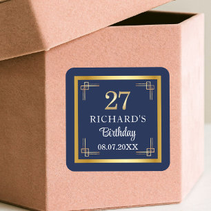 Elegant Blauw Gouden 27e Verjaardagsfeestje Vierkante Sticker