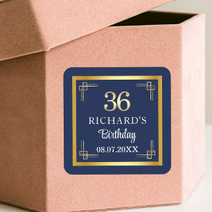 Elegant Blauw Gouden 36e Verjaardagsfeestje Vierkante Sticker