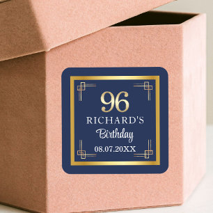 Elegant Blauw Gouden 96e Verjaardagsfeest Vierkante Sticker
