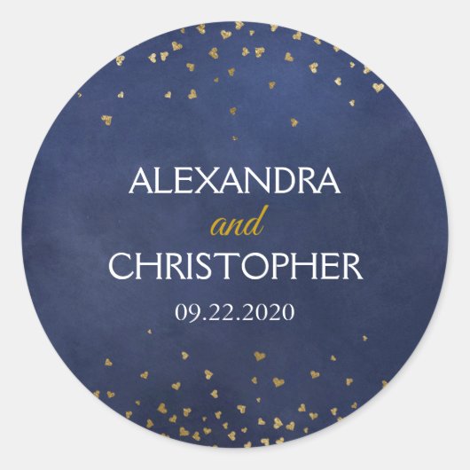 Elegant Blauw Gouden Folie Confetti Envelope Seal Ronde Sticker (Voorkant)