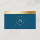 Elegant, Blauw, Gouden Streep, Cirkel, Monogram Visitekaartje (Voorkant)