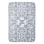 Elegant Blauw Grafisch Bloemmotief Monogram Badmat (Voorkant Verticaal)