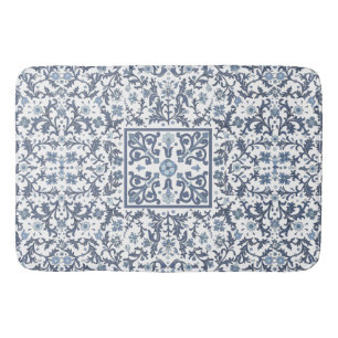 Elegant Blauw Grafisch Bloempatroon Badmat