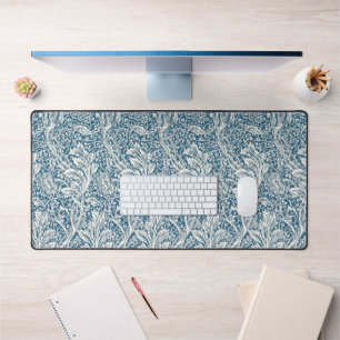 Elegant Blauw & Grijs Acanthus Bladpatroon Bureaumat