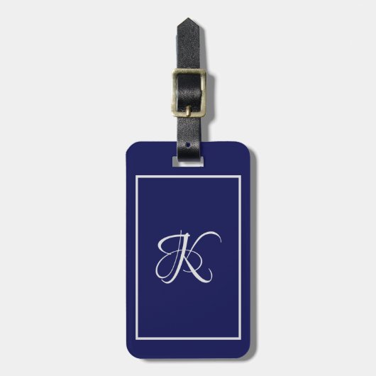 Elegant blauw grijs initiaal monogram bagagelabel (Voorkant verticaal)