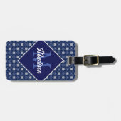 Elegant blauw grijs initiaal monogram bagagelabel (Voorkant horizontaal)