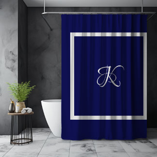 Elegant blauw grijs initiaal monogram douchegordijn