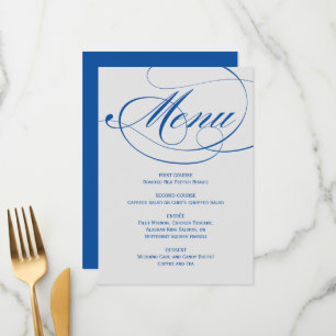Elegant Blauw Grijs Kalligrafie Schrift Huwelijk Menu