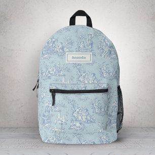 Elegant  blauw grijs toile de jouy bedrukte rugzak