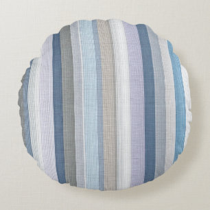 Elegant Blauw Grijs Verticaal Strepenpatroon Rond Kussen
